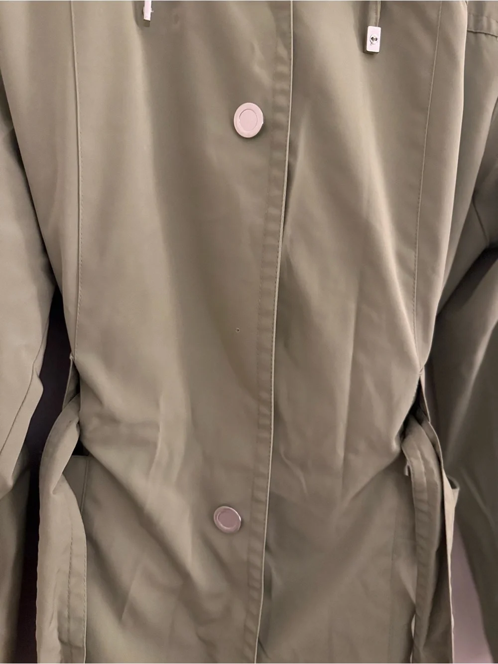 Croft & Barrow Sage Green Hooded Rain Jacket Coat Belted Women’s Large